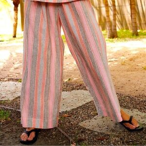 NWOT Free People Corfu Striped Linen Blend Wide Leg Pull On Pants Small